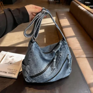 New Winter Fashion Shoulder Bag Large Capacity Denim Storage Bag Korean Style Comfortable and Versatile Texture Crossbody Bag