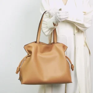 Autumn Winter High-End Leather Bag Drawstring Pleated Soft Cowhide Single Shoulder Tote Lucky Bag for Women