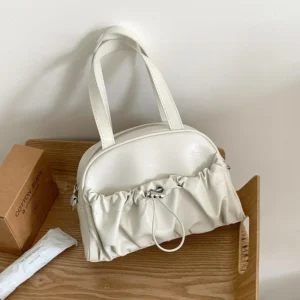 New Korean Style Bowling Bag Women Handbag Crossbody Bag with Zipper Wrinkle Design Fashion and Versatile Commuting Bag